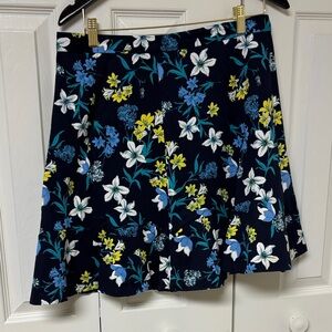 Elegant Floral A-Line Skirt - Navy and Yellow